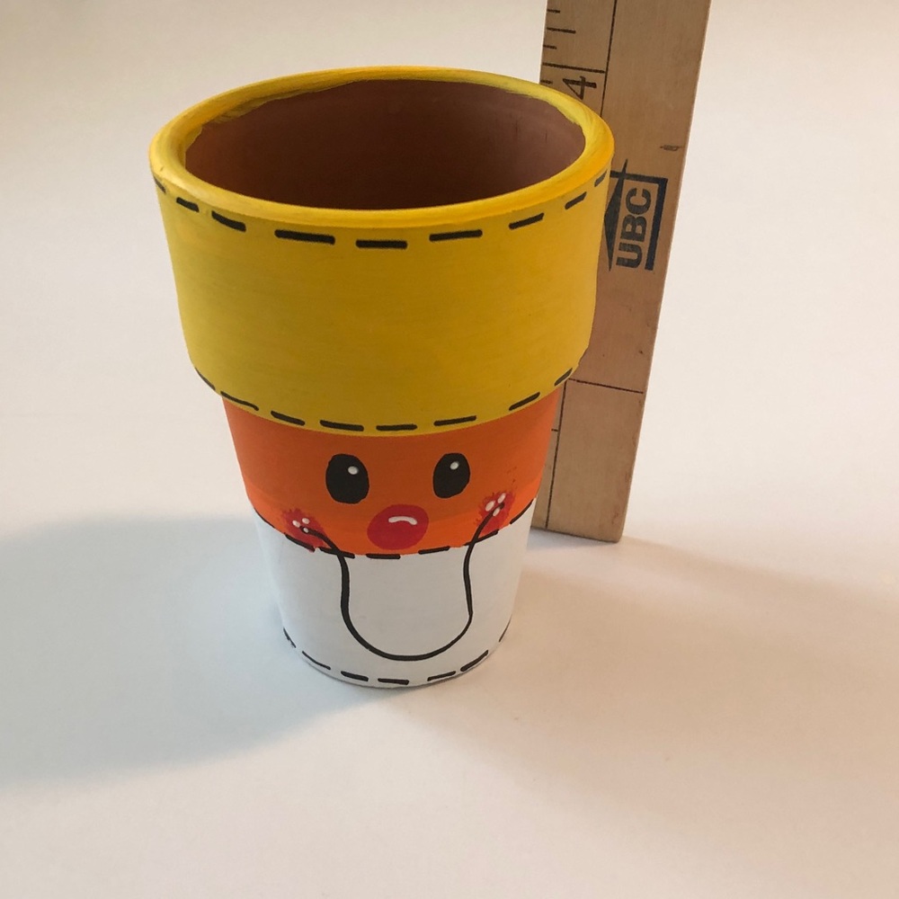 Yellow & Orange fall Halloween Flower Pot - Cute Face Design - Picture 6 of 7